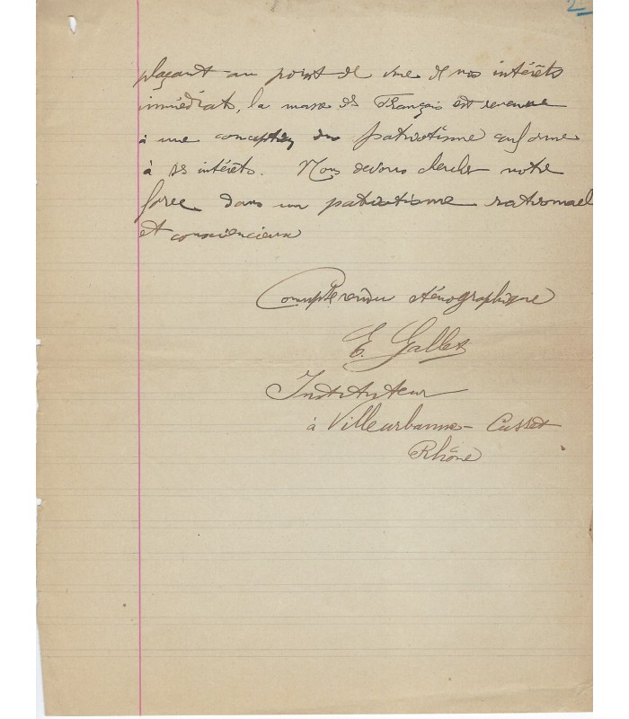 PRESSENSE Francis DEHAUT DE. Membre fondateur de la LIGUE DES DROITS DE L'HOMME. - Manuscrit AUtographe d'E. GALLET.