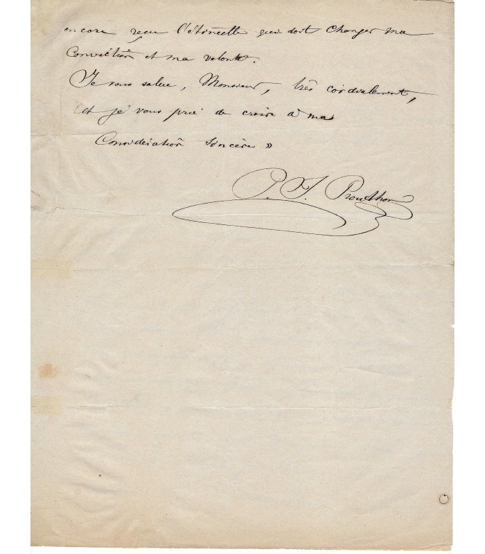 PROUDHON Pierre-Joseph. Philosophe, théoricien révolutionnaire. Pièce autographe  (Réf. G 5963)