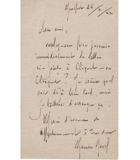 RAVEL Maurice. Compositeur. Lettre autographe à Roland Manuel (G 3382)