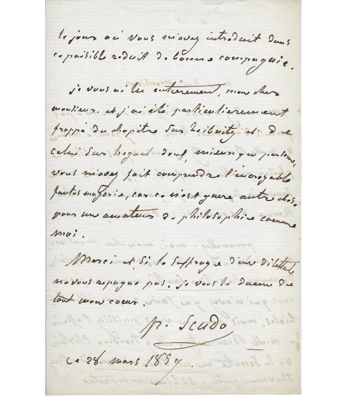 SCUDO PAUL. Musicographe. Lettre autographe, 28 mars 1867 (Réf. G 1689)
