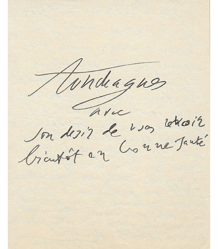 TOUCHAGUES Louis. peintre, illustrateur et décorateur. Lettre Autographe à Madame Desson, 14 mars 1956 (Réf. G 5275)