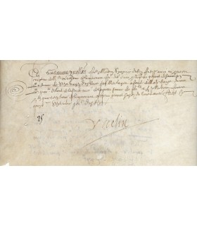 YVELIN Guillaume. Médecin du roi Louis XIII. Pièce Signée, sur parchemin, datée 1617.