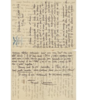 ZAMACOIS Miguel. Poète et auteur dramatique. Lettre autographe à une amie, 19 juillet 1914 (Réf. 4533)