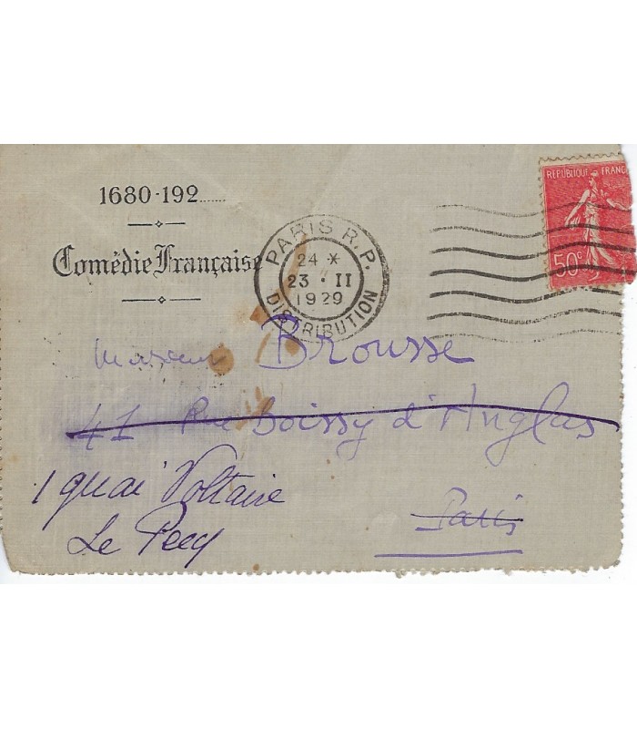 COMEDIE-FRANÇAISE. Ensemble de 8 lettres de pensionnaires ou sociétaires