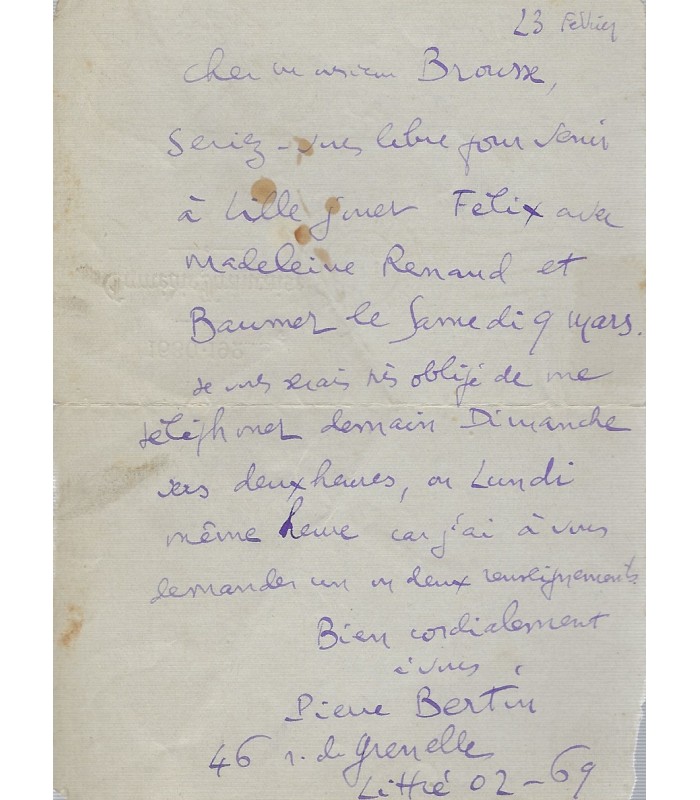 COMEDIE-FRANÇAISE. Ensemble de 8 lettres de pensionnaires ou sociétaires