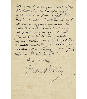 BERLIOZ Hector. Compositeur romantique. Lettre autographe à Gasperini (Réf. G 4797)