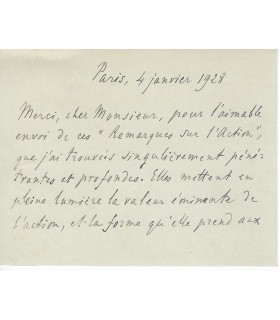 BERGSON Henri, philosophe, Prix Nobel en 192. Carte autographe (E 10614)