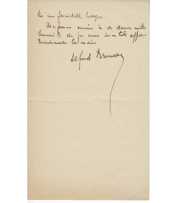 BRUNEAU Alfred. Compositeur, ami de Zola. Lettre autographe (G 3115)