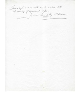 CHASE James Hadley, auteur de romans noirs britannique. Billet autographe (E 10618)