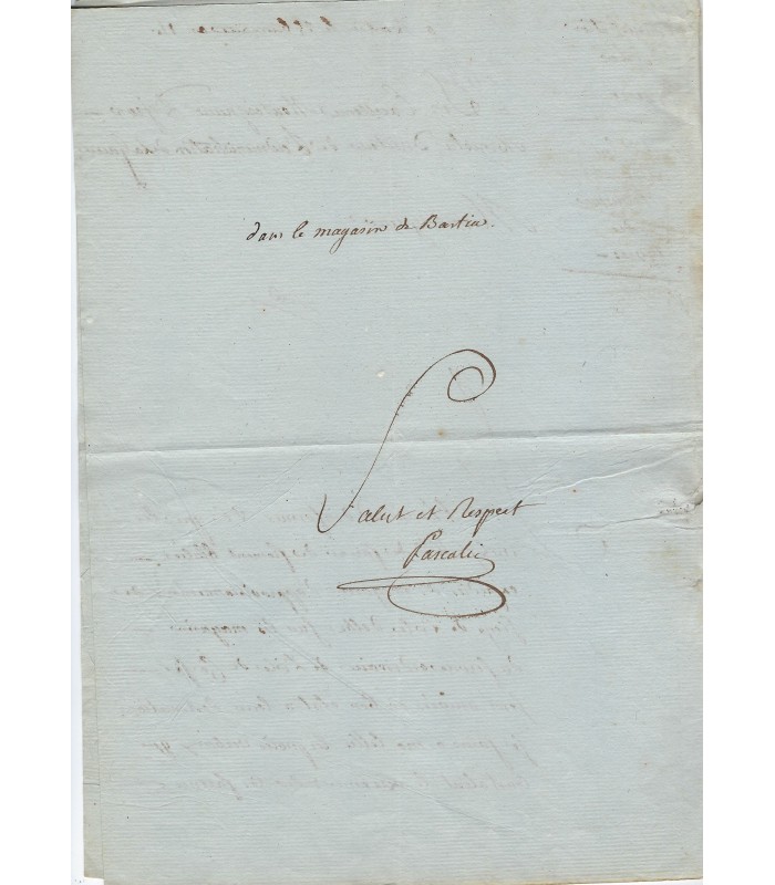 CORSE - PASCALI, lettre autographe au comte Dejean, approvisionnement en blé en Corse (G 5188)
