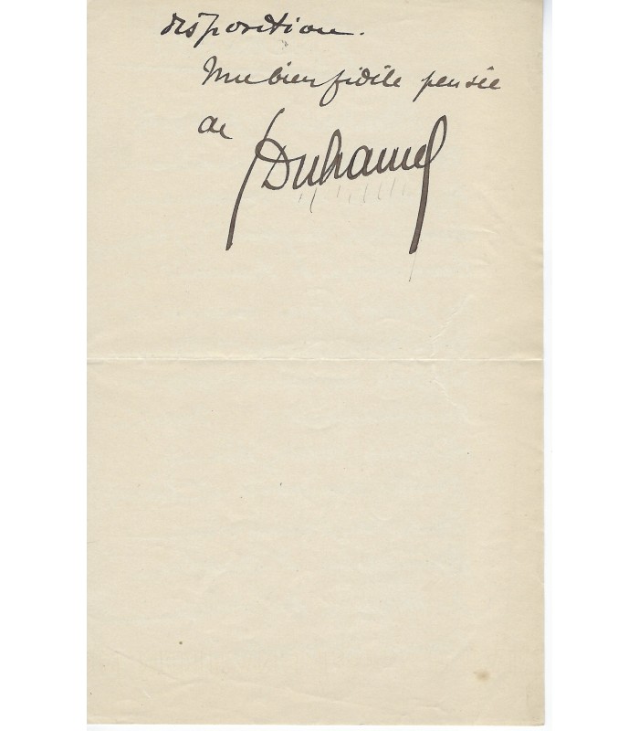 DUHAMEL Georges, écrivain. Lettre autographe (E 10489)