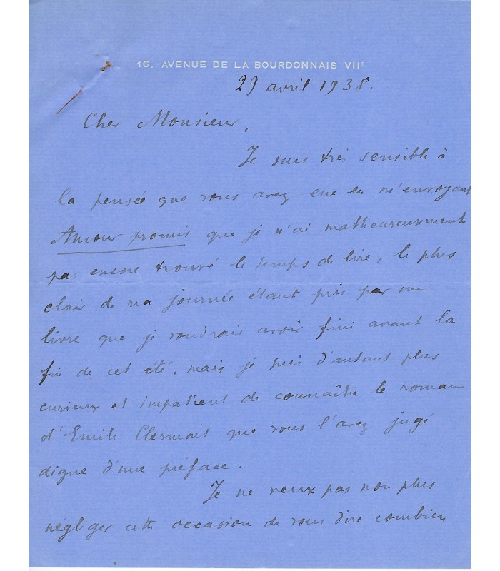 GREEN Julien, écrivain américain de langue française. Lettre autographe (G 10623)