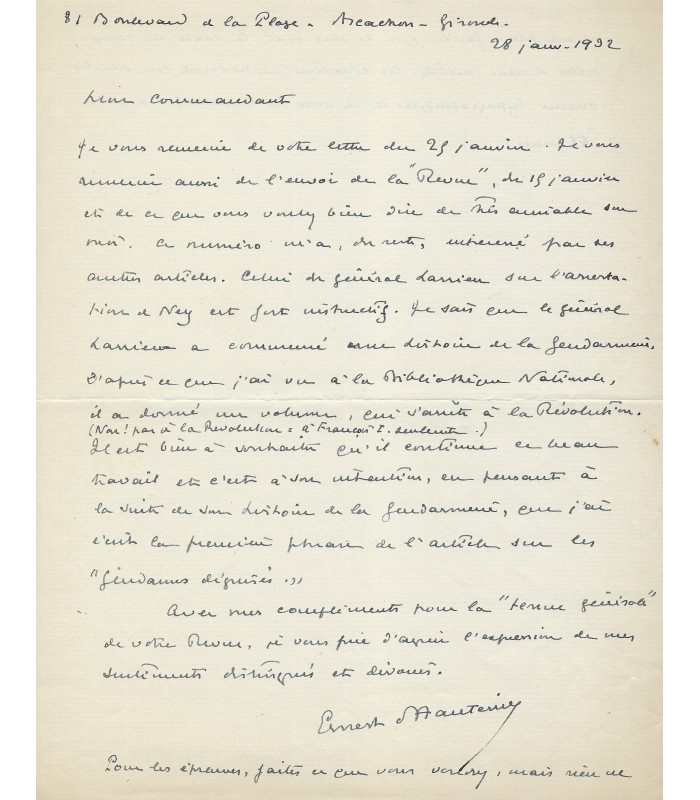 HAUTERIVE Ernest Lecourt d', historien et officier. 6 Lettres autographes (G 504)