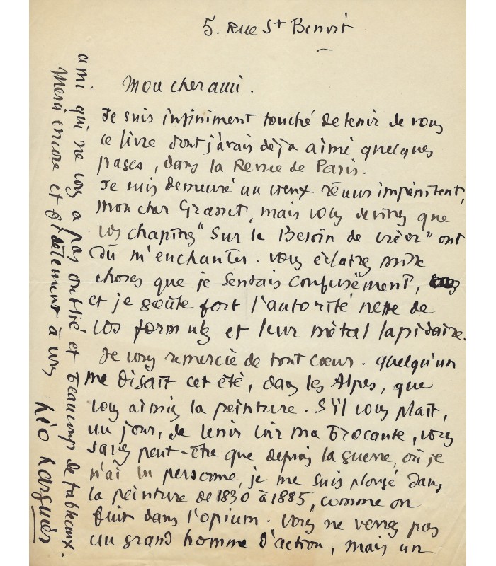 LARGUIER Léo, poète et nouvelliste, "figure" de St Germain des Prés. Lettre autographe (E 10628)