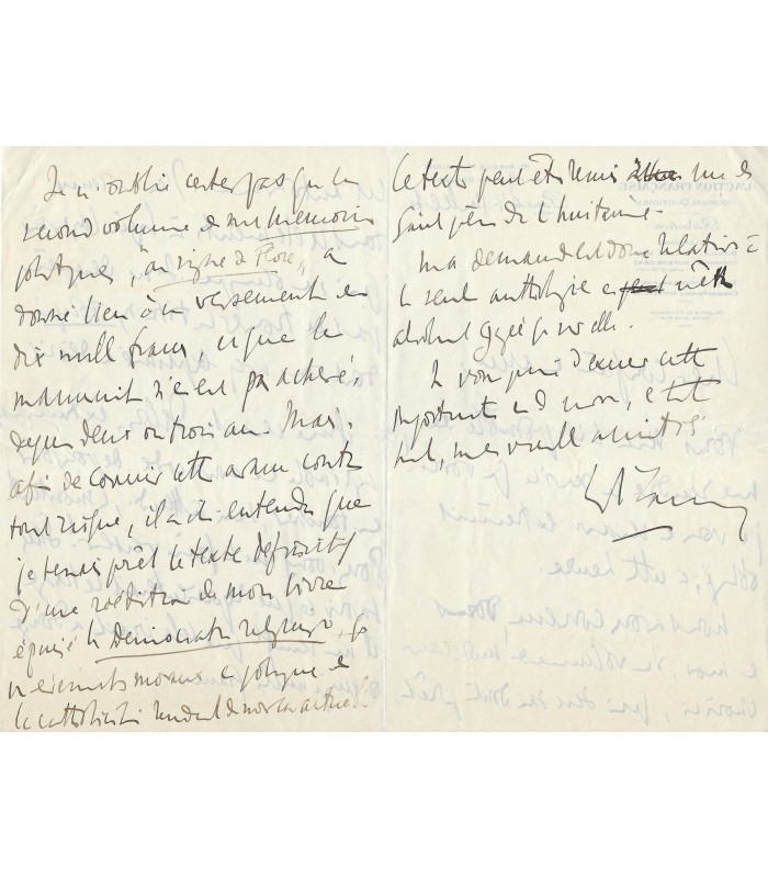 MAURRAS Charles, écrivain et homme politique. Lettre autographe (G 5741)