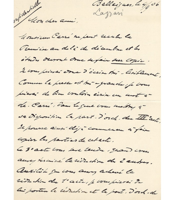 BATAILLE - LAZARRI- CARRE - HERMAN. Lettres Autographes Signées