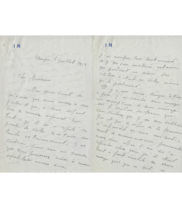 NEMIROVSKY Irène, romancière. Lettre autographe (E 10633)