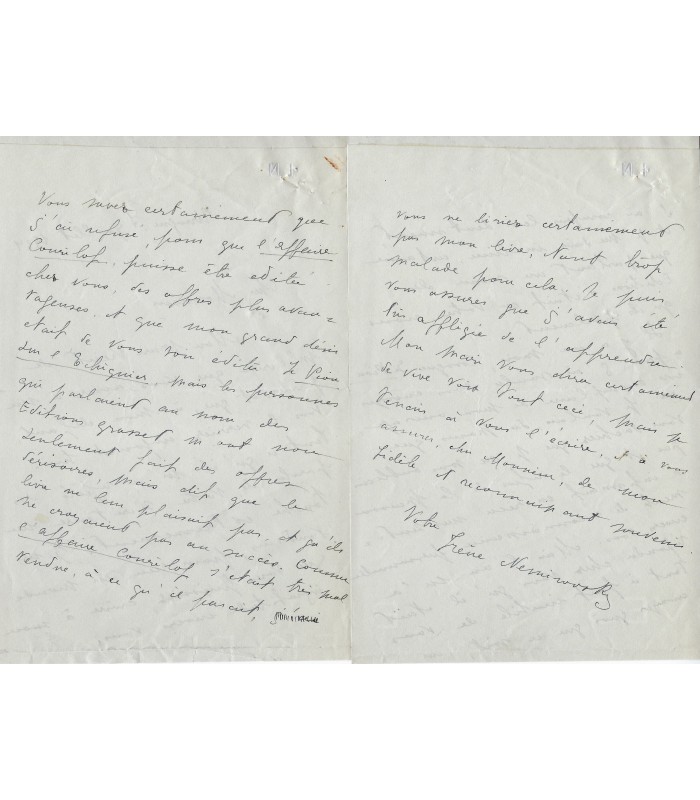 NEMIROVSKY Irène, romancière. Lettre autographe (E 10633)