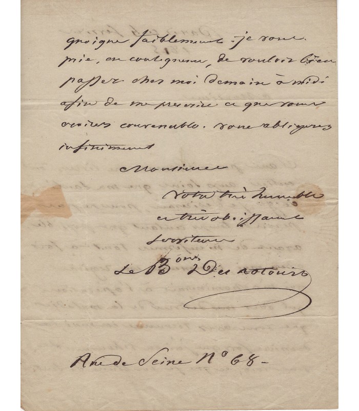 ROTOURS baron Jean des, Vice-amiral. Lettre autographe (G 1168)