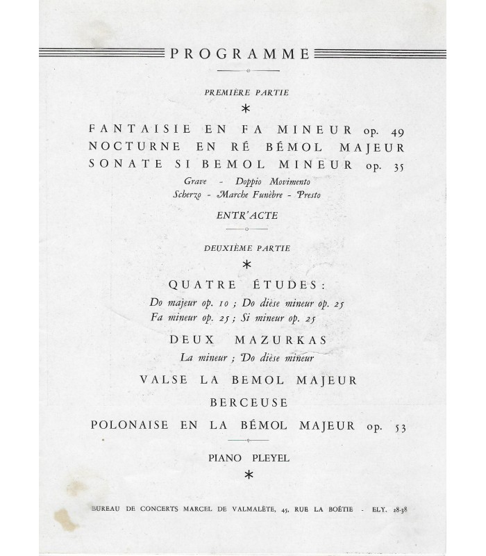 UNINSKY Alexandre, pianiste américain d'origine ukrainienne. Programme de concert signée (G 2809)