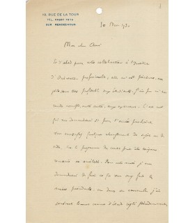WALLON Henri, psychologue, médecin, spécialité en psychologie et education de l'enfant. Lettre autographe (G 1444)