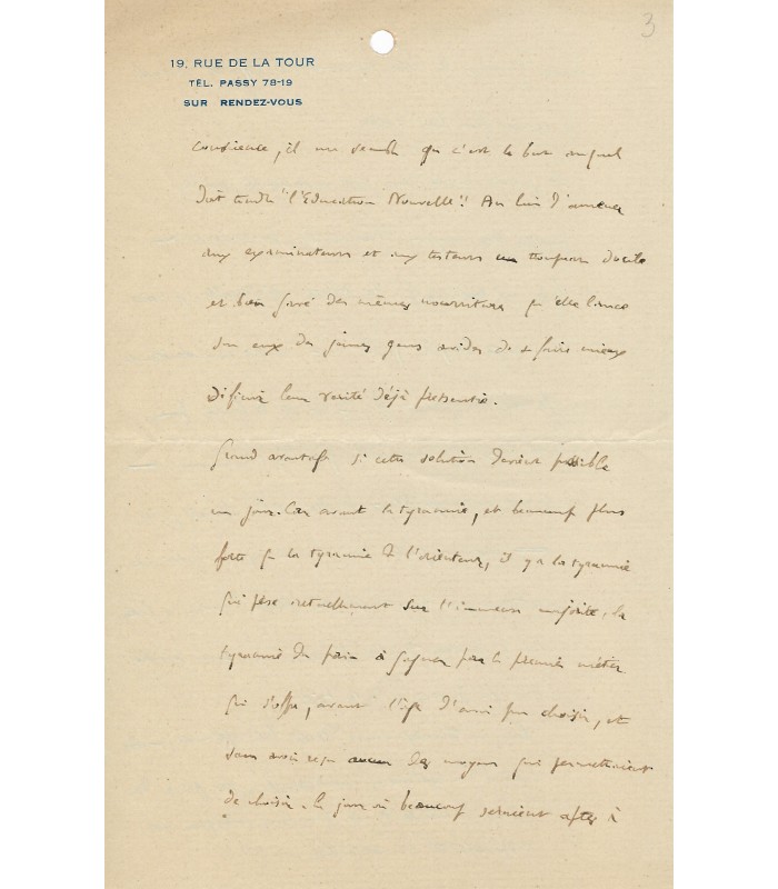 WALLON Henri, psychologue, médecin, spécialité en psychologie et education de l'enfant. Lettre autographe (G 1444)