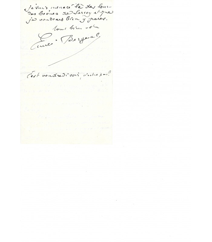 BERGERAT (Emile, dit Caliban). Poète et dramaturge. Lettre autographe (1887) (Réf. G 622)