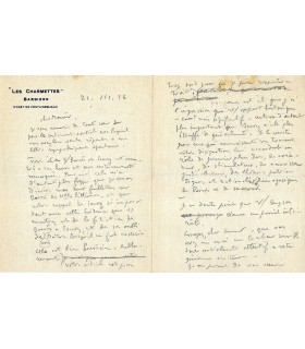 ROUVEYRE André. Ecrivain, journaliste. Ami de Matisse et d'Apollinaire. Lettre autographe, 21 mars 1924 (Réf. E 10670)