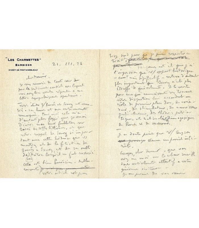 ROUVEYRE André. Ecrivain, journaliste. Ami de Matisse et d'Apollinaire. Lettre autographe, 21 mars 1924 (Réf. E 10670)