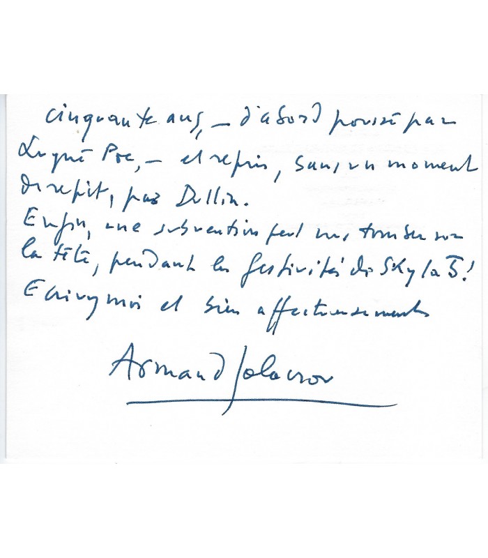 SALACROU (Armand). Auteur dramatique. Carte autographe, 13 juillet 1979 (Réf. G 2289)