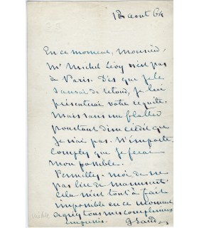 SAND George. Romancière, dramaturge. Lettre autographe à Clément Renoux, 1864 (Réf. G 5959)