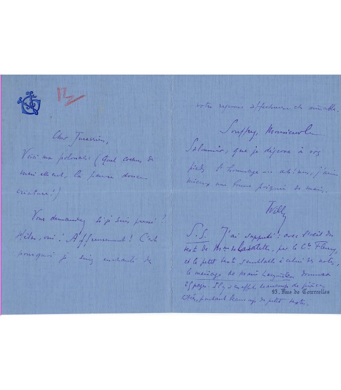 WILLY Henri Gauthier-Villars. Ecrivain, journaliste. Lettre autographe à Félix Jeantet (Réf. G 1965)