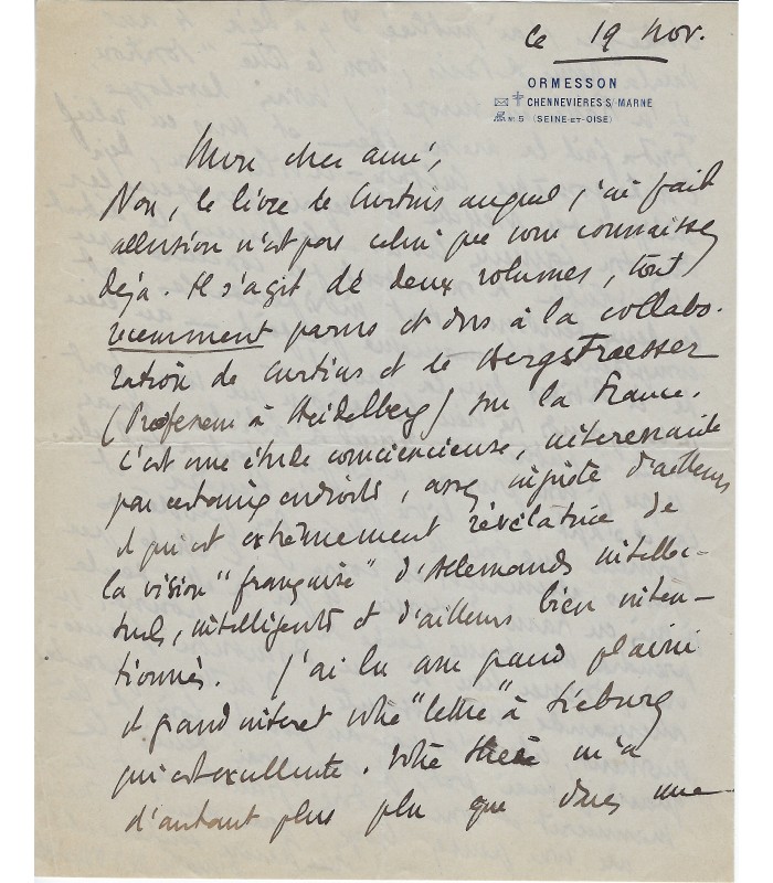 ORMESSON Wladimir Lefèvre d'. Diplomate, écrivain, journaliste. Président de l'ORTF. 2 lettres autographes à Grasset (1930)