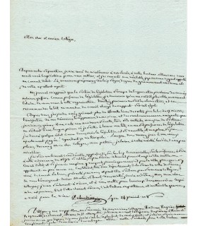 DELANDINE Antoine, François. Révolutionnaire. Député du Forez. Avocat. Lettre autographe, 24 prairial an 8 (Réf. E 10656)