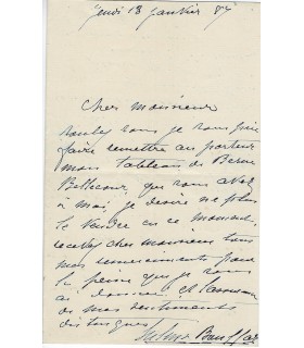 BOUFFAR Zulma. Actrice et Chanteuse lyrique. Interprète d'Offenbach. Lettre autographe, 13 janvier 1887 (Réf. G 626)