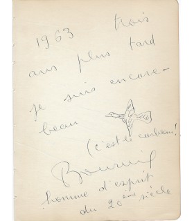BOURVIL (André Raimbourg, dit). Comédien, chanteur, humoriste. Pièce Autographe  (Réf. G 6047)
