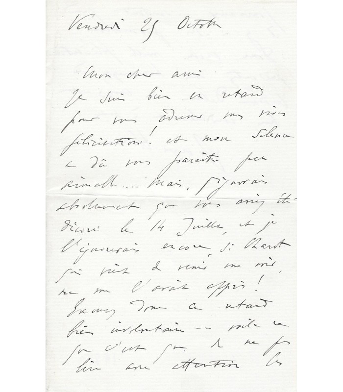 HÜE Georges. Compositeur. prix de Rome en 1879. Lettre et Billet autographes à Delmas (Réf. G 1110 et G 1112)