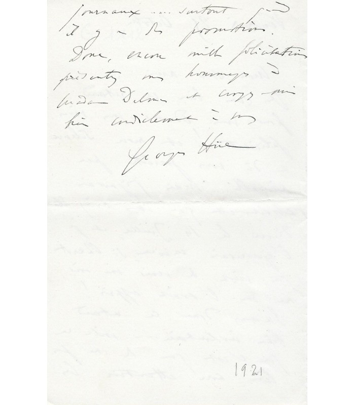 HÜE Georges. Compositeur. prix de Rome en 1879. Lettre et Billet autographes à Delmas (Réf. G 1110 et G 1112)