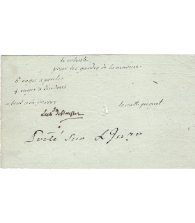 LA MOTTE-PICQUET Guillaume de.  Lieutenant des armées navales.  Billet autographe, 1777 (Réf. G 416)