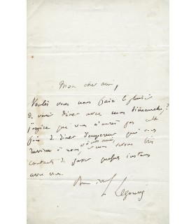 LEGOUVE Ernest. Auteur dramatique, critique. Membre de l'académie française. Billet autographe (Réf. E 10581)