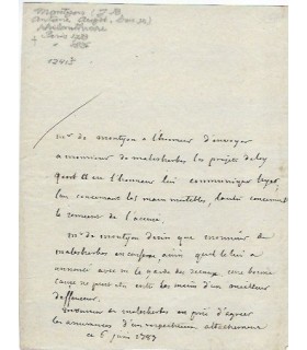 MONTYON Jean-Baptiste, baron de. Avocat, conseiller d'Etat. Philanthrope. Fonde le prix Monthion. Lettre autographe (Réf. G 34)