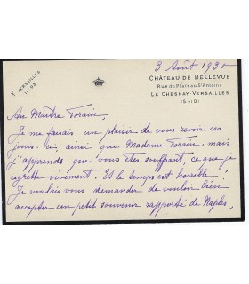 ORLEANS Marie Amélie d'Orléans, princesse de France. REINE DU PORTUGAL. Carte autographe (Réf. G 2464)