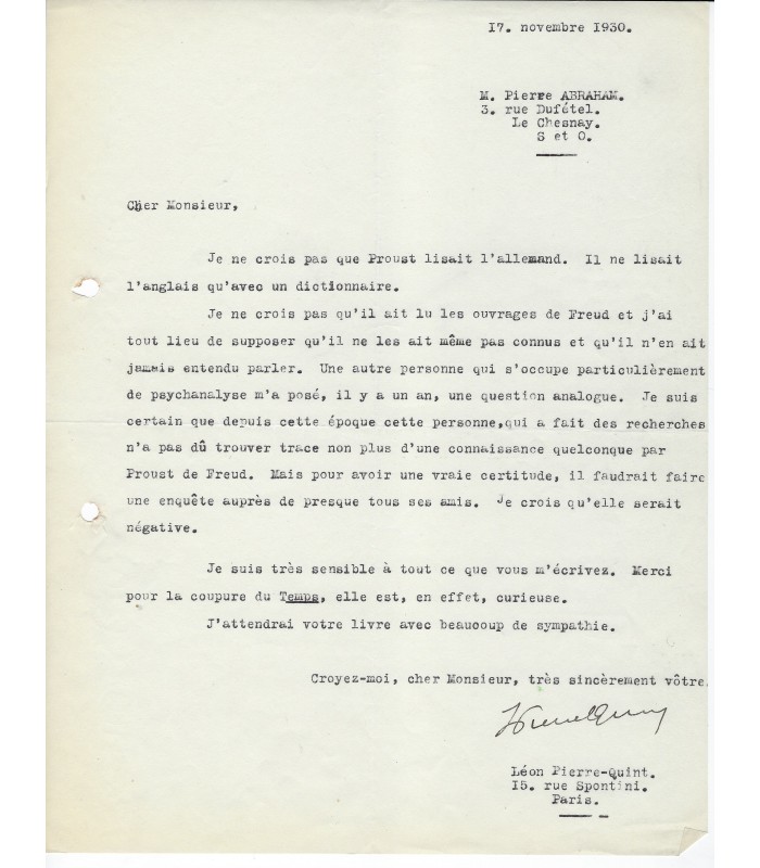 PIERRE-QUINT Léon. Editeur. Directeur des Editions du Sagittaire. 2 Lettres dactylographiées signées,1930 (Réf. G 1376)