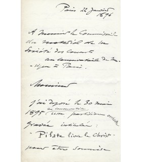 POLIGNAC Edmond, Prince de Polignac. Compositeur. Mécène. Lettre autographe, 1896 (Réf. G 1676)