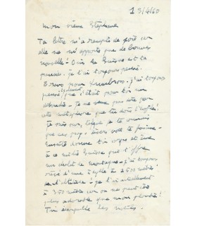 POULENC Francis. Compositeur et pianiste. Lettre autographe à Audel, 13 avril 1960 (Réf. G 5987)