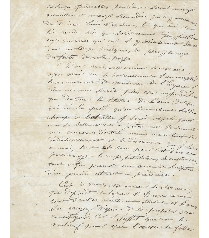 ROCHET Louis. Sculpteur. Il réalisa des statues en bronze, dont celle de Napoléon. Lettre autographe (E 10669)