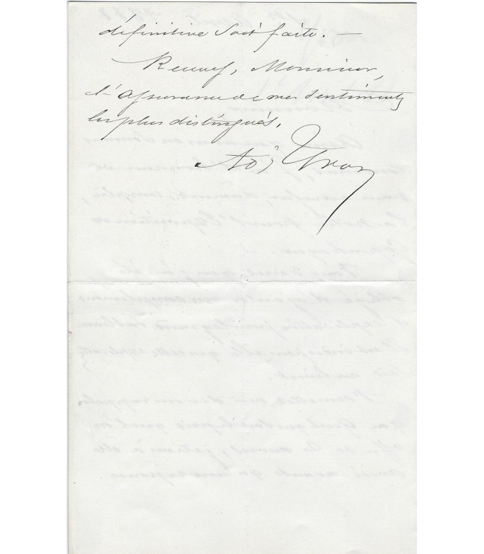 YVON Adolphe. Peintre. Lettre autographe au commissaire d'une exposition au Danemark (Réf. G 667)