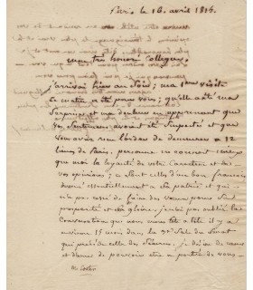 FABRE DE L'AUDE. Révolutionnaire. Député de l'Aude. Avocat au Parlement de Toulouse. Lettre autographe, avril 1815