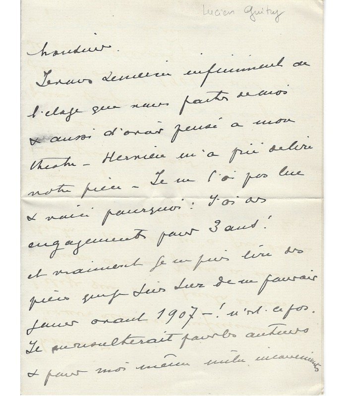 GUITRY Lucien (père de Sacha Guitry). Comédien. Lettre autographe, vers 1904 (Réf. G 3934)