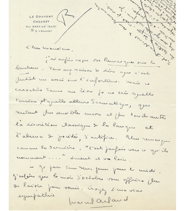 ARLAND Marcel, romancier. Lettre Autographe (E 10671).